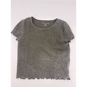 American Eagle Outfitters Grey Waffle Knit Lettuce Hem Cropped T Shirt Top XS
